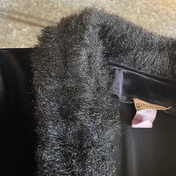Vintage 90s Y2K Girly Girl Faux Fur Velour Cardigan Sweater Small Black Velvet - Picture 3 of 10